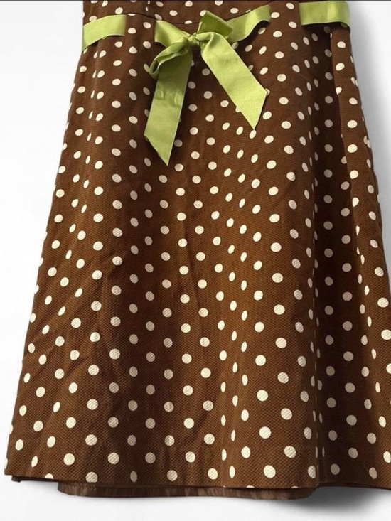 dressbarn Brown Polka Dot Midi Dress with Green Sash dressbarn Brown Polka Dot Midi Dress with Green Sash